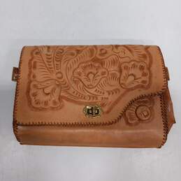 Brown Leather Tooled Pattern Clutch Style Wallet Handbag