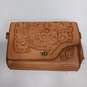 Brown Leather Tooled Pattern Clutch Style Wallet Handbag image number 1