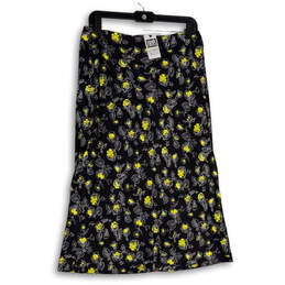 NWT Womens Black Yellow Floral Flat Front Back Zip Maxi Skirt Size Medium