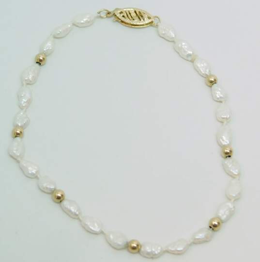 14K Yellow Gold Clasp & Ball Bead Pearl Bracelet 2.2g image number 4