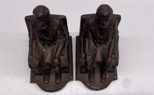 Bronze Abraham Lincoln Metal Book Ends Vintage 1924 Nuat Creations NYC image number 2