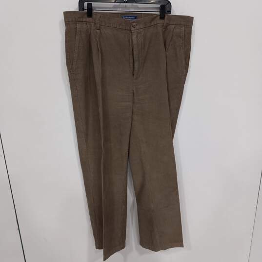 Croft & Barrow Men's Brown Corduroy Pleated Dress Pants Size 40x32 image number 1