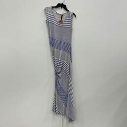 NWT Womens Blue White Short Sleeve Round Neck Pullover Maxi Dress Size M