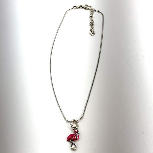 Designer Brighton Silver-Tone Pink Crystal Stone Flamingo Pendant Necklace image number 2