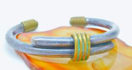 Taxco Mexico 925 & Brass Coils Modernist Chunky Tubes Bypass Cuff Bracelet 28.2g alternative image