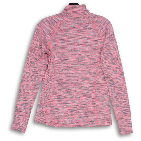 Womens Pink Long Sleeve 1/2 Zip Mock Neck Thumbhole Activewear Top Size S image number 2