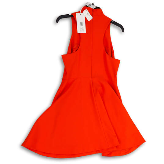 NWT Womens Orange Sleeveless Mock Neck Back Zip Fit & Flare Dress Size 10 image number 3