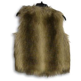 Womens Brown Faux Fur V-Neck Sleeveless Vest Size Small alternative image