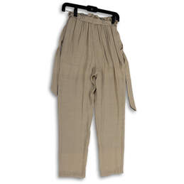 NWT Womens Beige Pleated Slash Pocket Tapered Leg Paperbag Pants Size XS alternative image