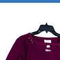 Carmen Marc Valvo Womens Burgundy Beaded Round Neck Pullover Blouse Top Sz L image number 3