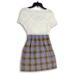 NWT Womens Multicolor Scoop Neck Short Sleeve Tie Waist Mini Dress Size L alternative image