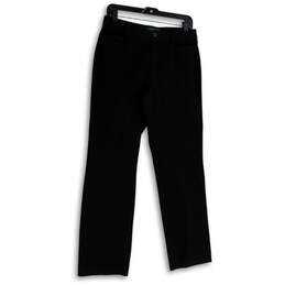 Womens Black Flat Front Pockets Regular Fit Straight Leg Dress Pants Size 6