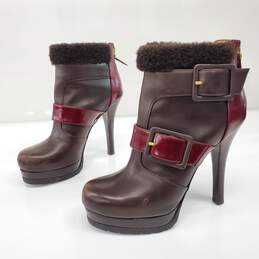 Fendi Women's Brown Red Fur Lined Platform Boots Size 8.5 w/COA