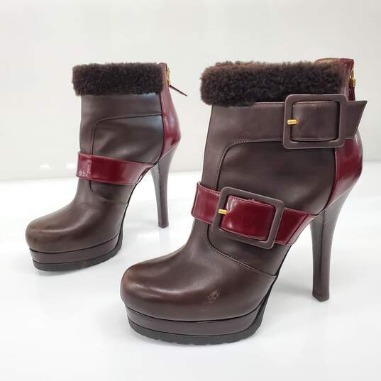 Fendi Women's Brown Red Fur Lined Platform Boots Size 8.5 w/COA image number 1