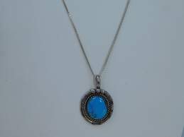 Southwestern Sterling Silver Turquoise Stamped Roped Pendant Necklace 10.6g alternative image