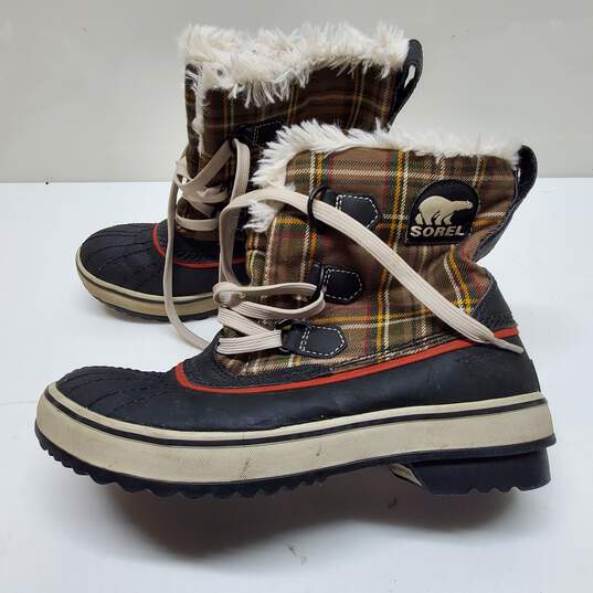 Sorel Tivoli Brown Plaid Snow Duck Boots Size 7 image number 1