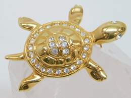 Vintage Swarovski SAL Crystal Gold Tone Turtle Brooch 11.5g
