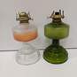 Vintage Bundle Tall Kerosene Hurricane Oil Lamp 18.25'' Green Glass and Pink image number 3