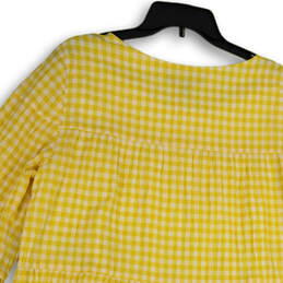 Womens Yellow Gingham Pleated Round Neck Bell Sleeve A-Line Dress Size 16