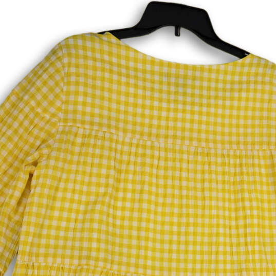 Womens Yellow Gingham Pleated Round Neck Bell Sleeve A-Line Dress Size 16 image number 1