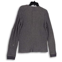 Mens Gray Black Striped Long Sleeve Henley Neck Pullover T-Shirt Size Medium alternative image