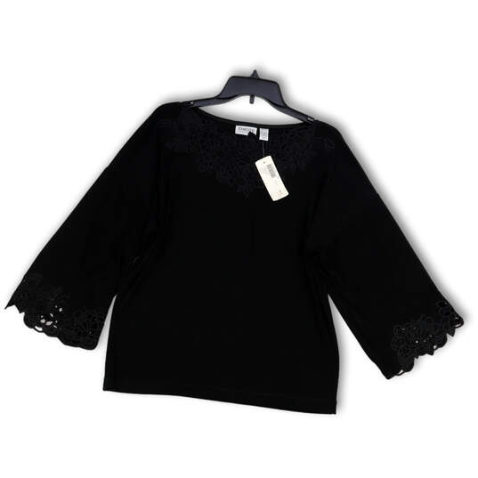 NWT Womens Black Embroidered Boat Neck Long Sleeve Pullover Blouse Top Size 2 image number 1