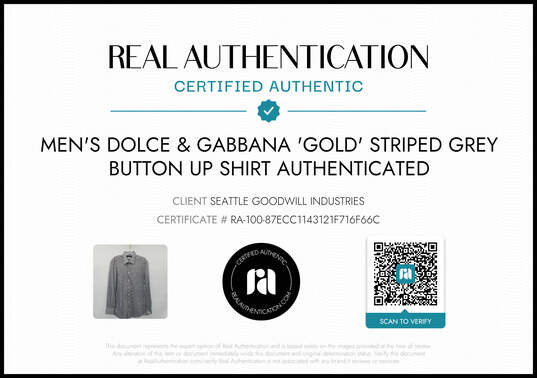 Dolce & Gabbana Gold - Striped Gray Men's Button Up Long Sleeve Shirt Size 15-3/4 - Authenticated image number 6