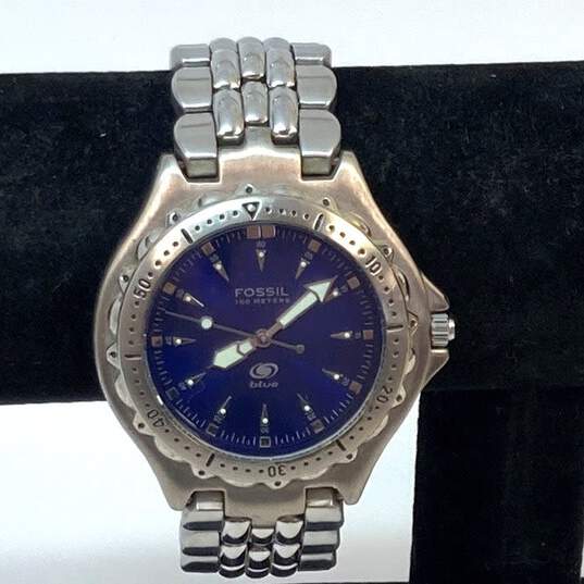 Designer Fossil Blue AM-3047 Chain Strap Round Analog Dial Quartz Wristwatch image number 1