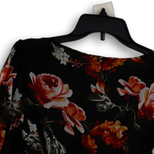 NWT Womens Black Floral Long Sleeve Pullover Cropped Blouse Top Size Small image number 4