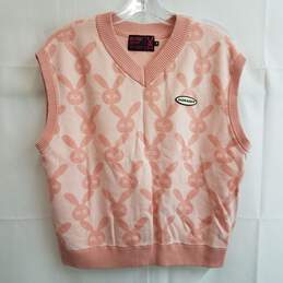 Pink bunny print sweater vest women's M