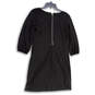 Womens Black Keyhole Neck Long Sleeve Back Zip Knee Length Shift Dress Sz 8 image number 2