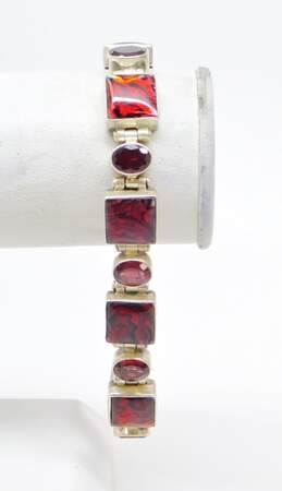 925 Clear Quartz Drop Earrings Garnet & Dyed Abalone Bracelet & Band Ring 37.9g alternative image