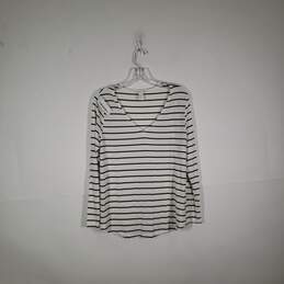 Womens Regular Fit Striped V-Neck Long Sleeve Pullover T-Shirt Size Medium