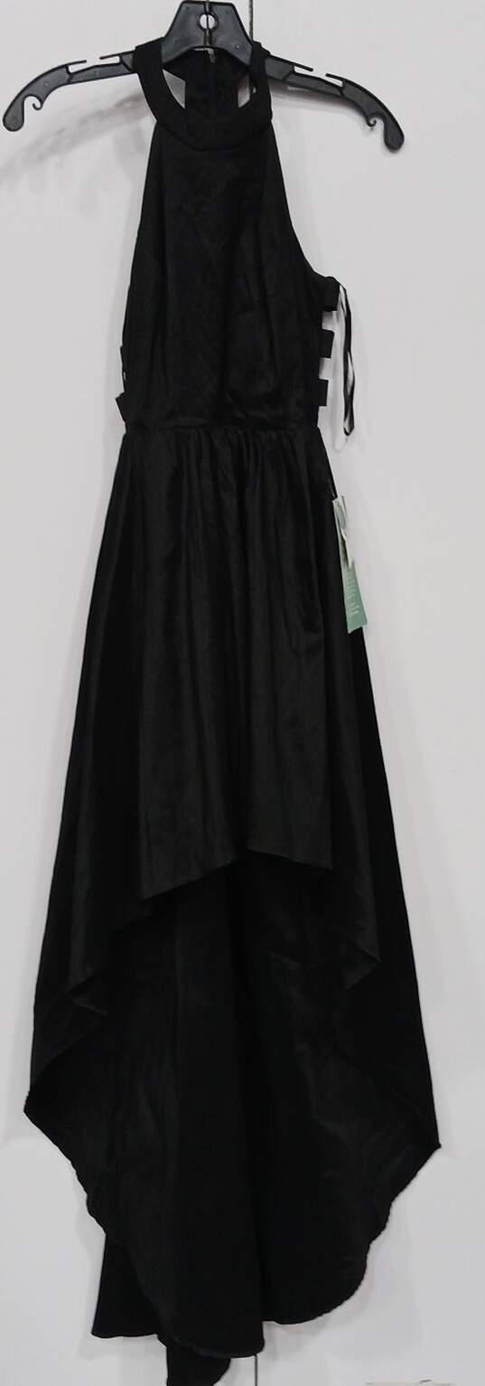 NWT Womens Black Halter Neck Sleeveless Back Zip High Low A Line Dress Size 1 image number 1