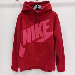 Nike Women's Red Cotton Blend Spell Out Logo Swoosh Pullover Hoodie Size L