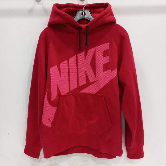 Nike Women's Red Cotton Blend Spell Out Logo Swoosh Pullover Hoodie Size L image number 1