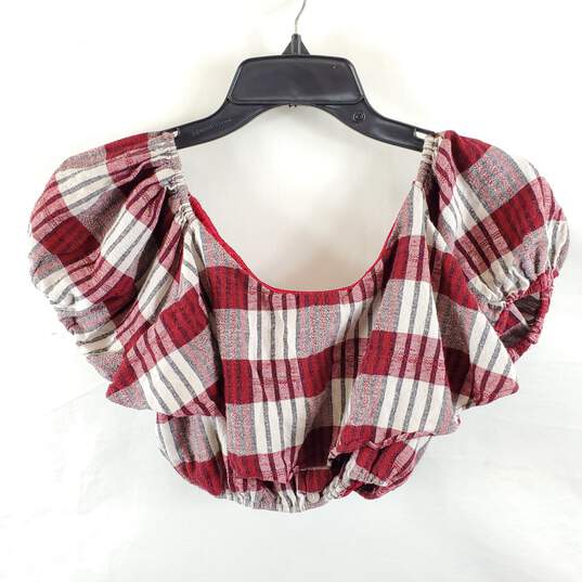 Snidel Women Red Plaid Cropped Top OS image number 2