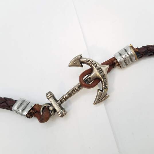 Kiel James Patrick Silver Tone ( Quartier Master Collection ) Leather Cord Wrap Anchor Toggle 18 1/2 Bracelet 12.1g image number 2
