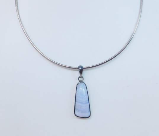 Artisan 925 Sterling Silver Blue Lace Agate Pendant Necklace & Labradorite Hammered Bypass Ring 22.2g image number 3
