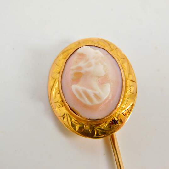 Vintage 10k Yellow Gold Cameo Etched Stick Pin 1.5g image number 3