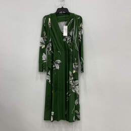 NWT Womens Green Black Floral Long Sleeve Midi Jersey Wrap Dress Size 12