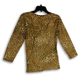 NWT Womens Brown Red Animal Print Pleated 3/4 Sleeve Blouse Top Size Small alternative image