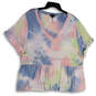 NWT Womens Multicolor Ombre Short Sleeve V-Neck Pullover Blouse Size 22/24 image number 3