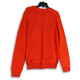 Mens Orange Tight-Knit V-Neck Long Sleeve Pullover Sweater Size Small alternative image