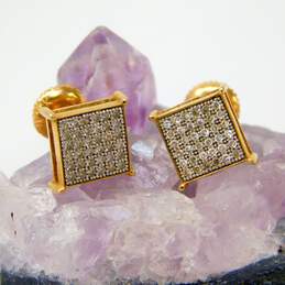 10K Yellow Gold Diamond Accent Pave Square Earrings 1.6g