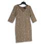 Alex Evenings Womens Brown Sequin Lace 3/4 Sleeve V-Neck Sheath Dress Size 6 image number 1