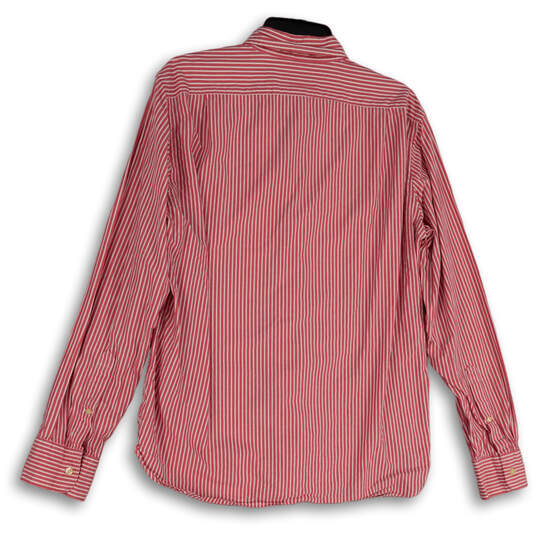 Mens Pink White Striped Long Sleeve Collared Button-Up Shirt Size Large image number 2