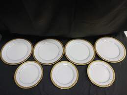 Bundle of 7 White Royal Gallery Gold Plates In Various Sizes