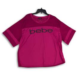 Bebe Womens Pink Round Neck Short Sleeve Pullover Cropped T-Shirt Size 3X