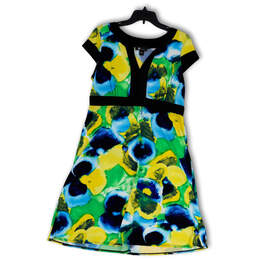 NWT Womens Multicolor Floral Cap Sleeve Split Neck Fit & Flare Dress Sz XL